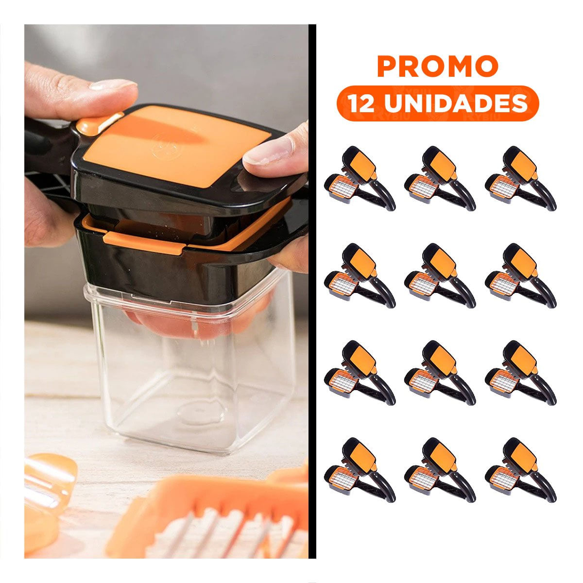 Pack12 Equipo Picador de Frutas y Verduras Negro y Naranja Preparacion Rapida