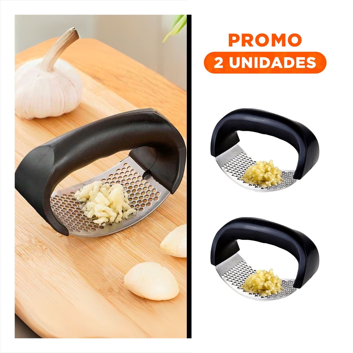 Pack2 Triturador Metalico de Ajo Mango de Plastico en Aluminio Hogar Y Regalo Sticker