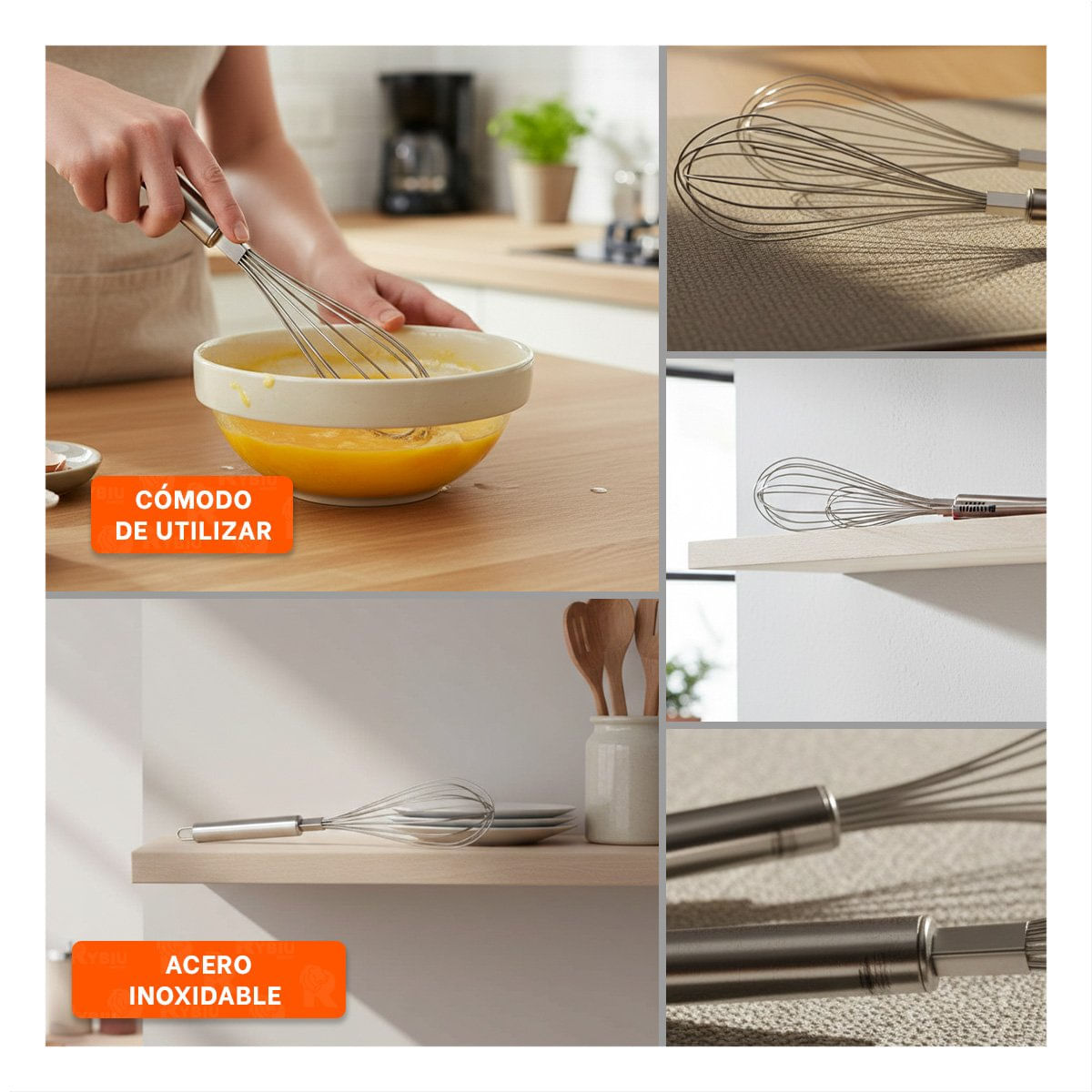 Batidora Manual Ergonomica de Acero Inoxidable Plateado para Mezclar Y Ligas Regalo