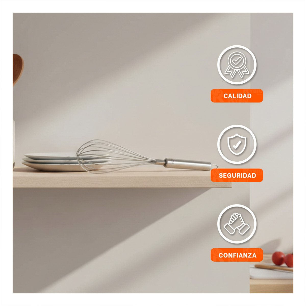 Batidora Manual de Acero Inoxidable Plateado para Cocina Moderna
