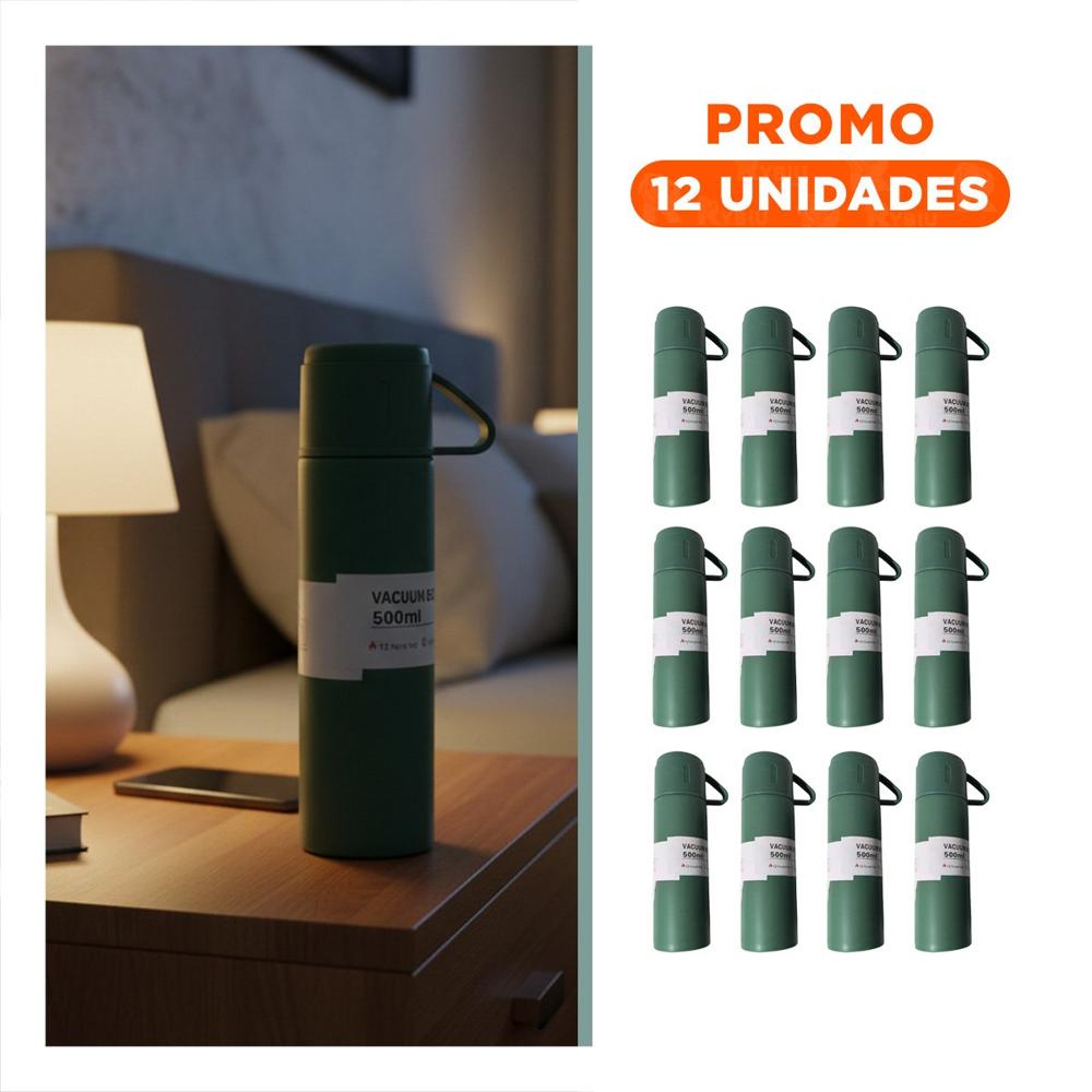 Pack12 Termo Verde con 2 Tazas para Paseo y Uso Diario