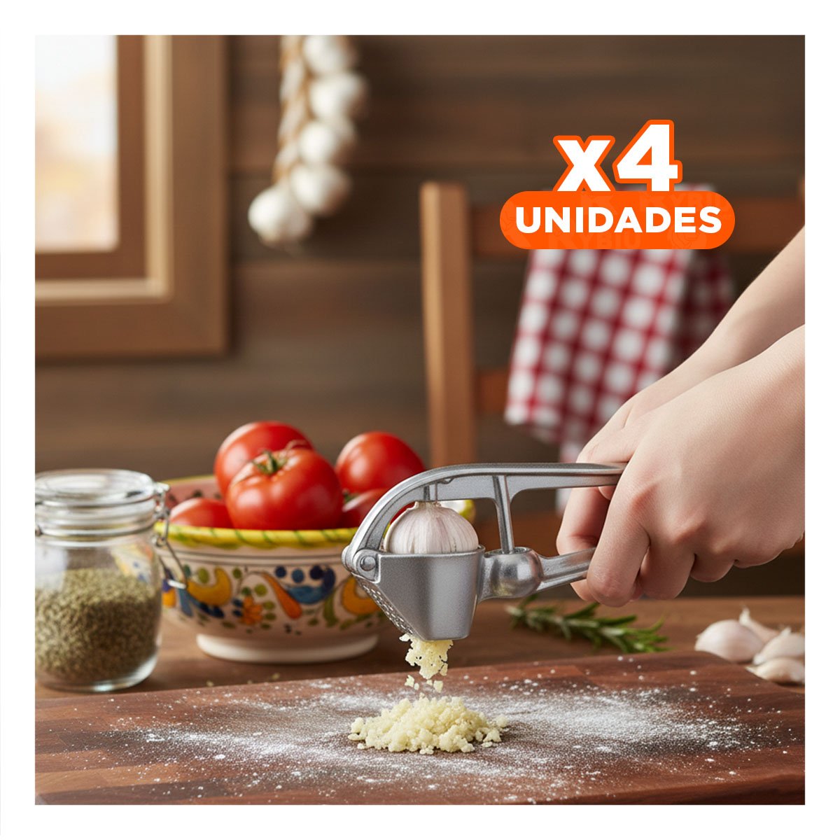 Pack4 Utensilio Compacto de Ajo Plateado de Aluminio Duradero Cocina Y Papel Regalo