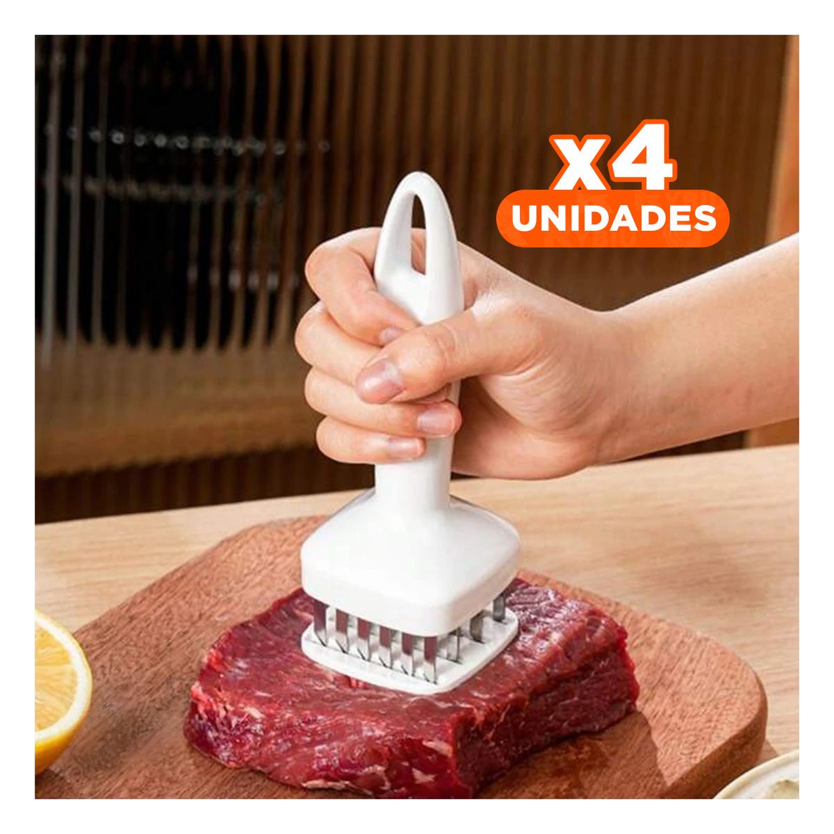 Pack4 Equipo Ablandador de Carne Blanco Cocina y Preparacion Facil Y Regalo Sticker