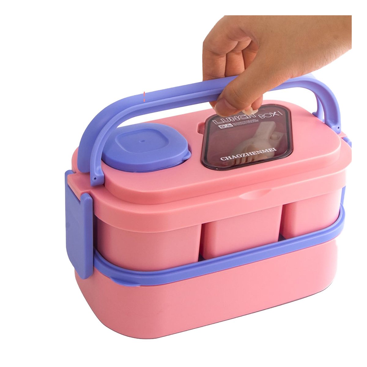 Taper Portátil 2 Pisos con Separadores Rosado y Lila para Transportar Comida YRegalo Sticker