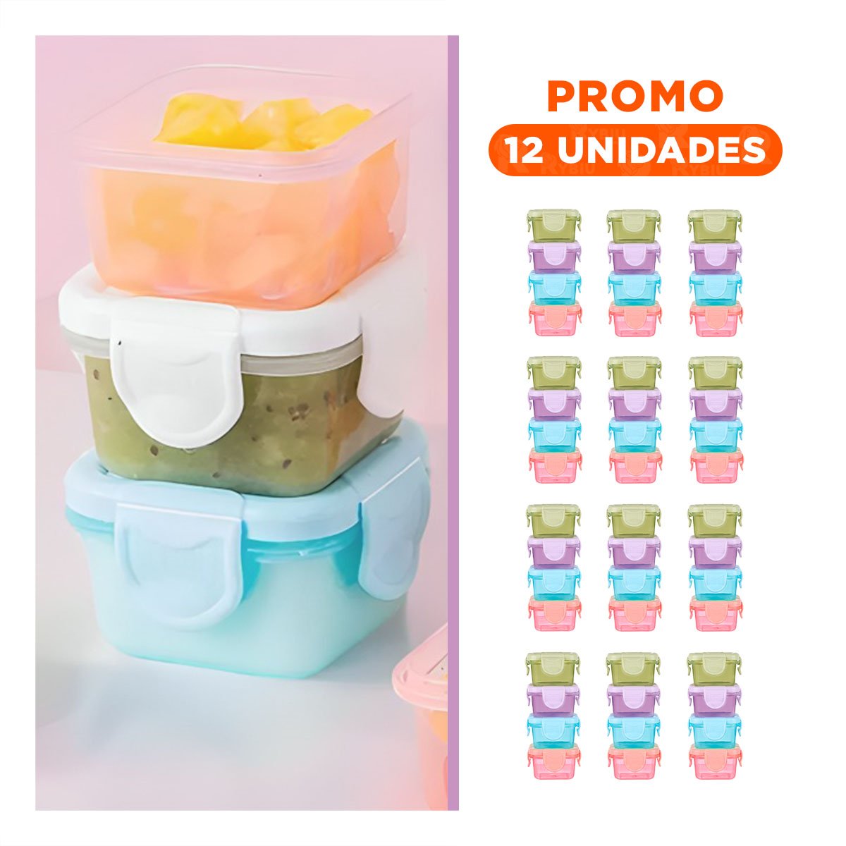 Pack12 Cajas Mini con Seguro 4 Piezas Multicolor 7x4cm para Guardar Snacks