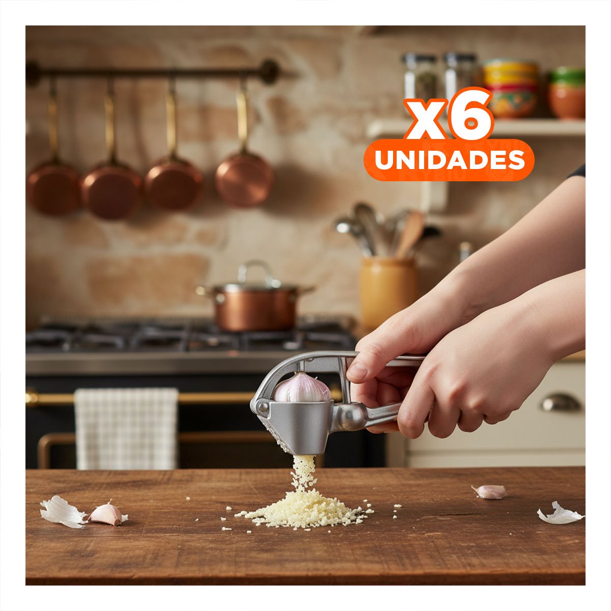 Pack6 Accesorio Compacto de Ajo Plateado de Aluminio para Cocina Moderna