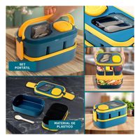 Taper Apilable 2 Pisos con Cubiertos Azul y Amarillo para Comidas Familiares YLigas Regalo