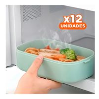 Pack12 Caja Almuerzo 2 Pisos con Compartimientos y Cubiertos Verde Transportar YRegalo Sticker