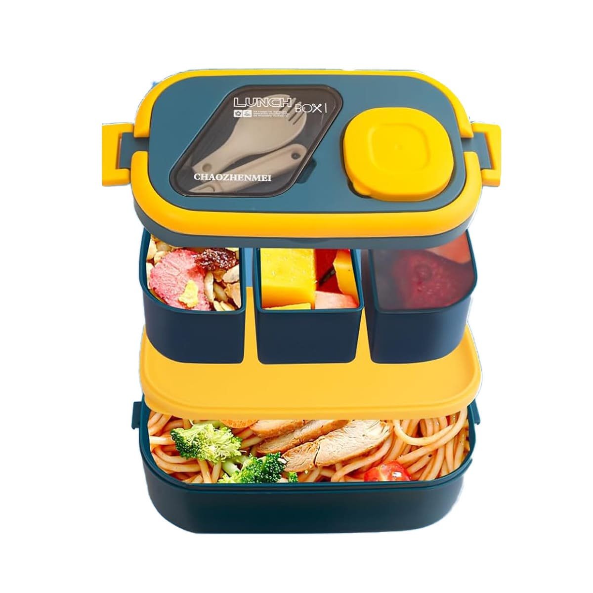 Taper Portátil 2 Pisos con Separadores Azul y Amarillo para Transportar Comida YRegalo Sticker