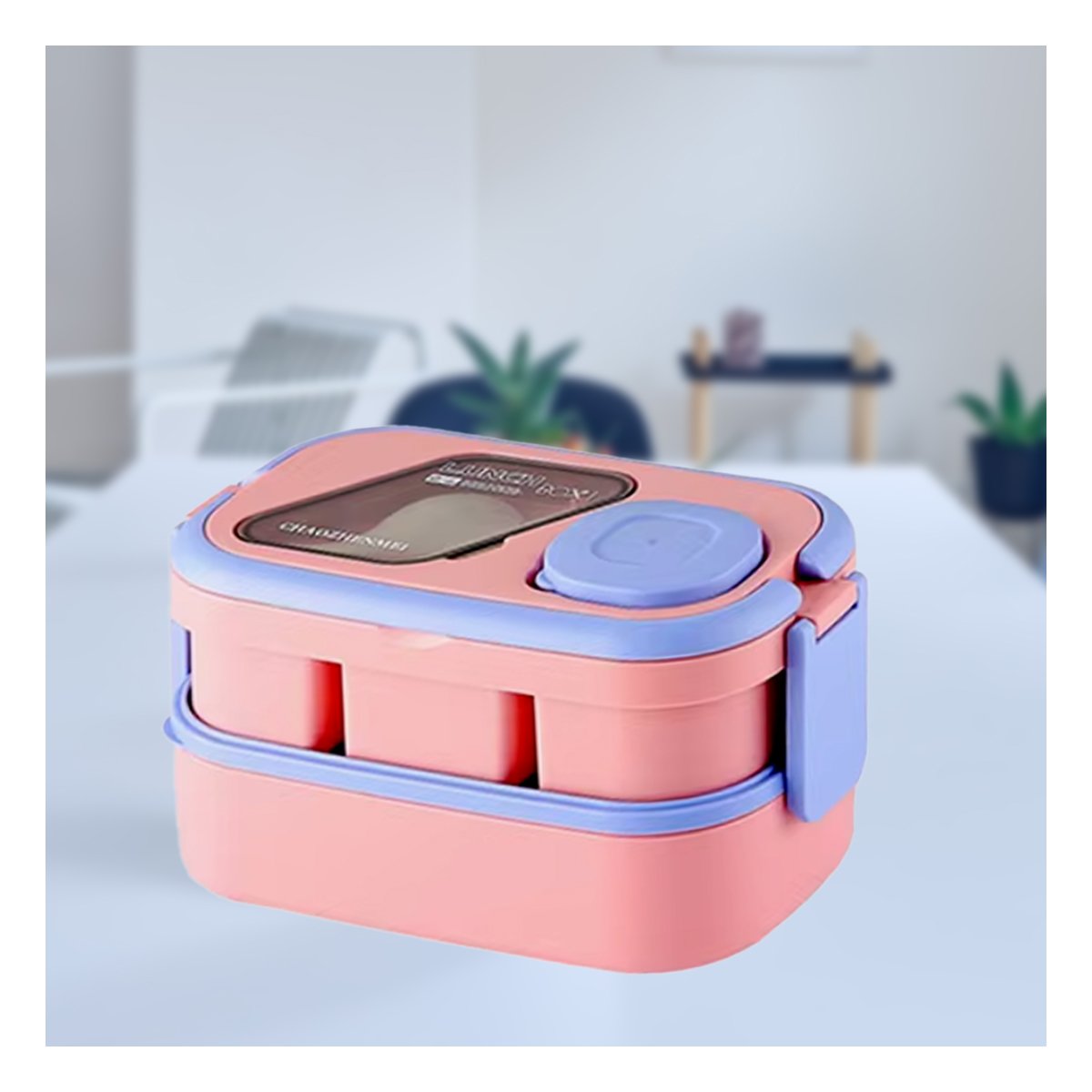 Taper Compacto 2 Pisos con Cubiertos Integrados Rosado y Lila para Cocina Diaria YPapel Regalo