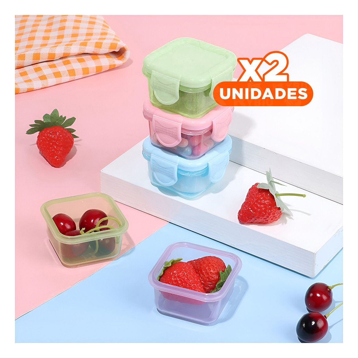 Pack2 Contenedores Mini con Seguro 4 Piezas Multicolor 7x4cm para Guardar Comida YPapel Regalo