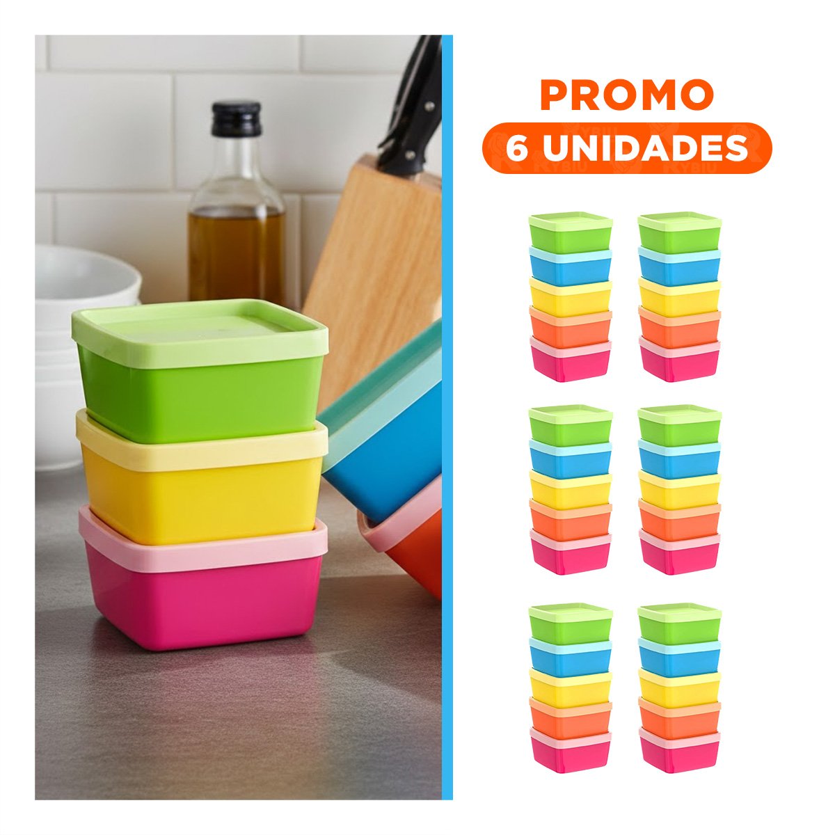 Pack6 Cajas Mini 6 Piezas con Tapas Multicolor 6x3.5cm para Transporte Comida YRegalo Sticker