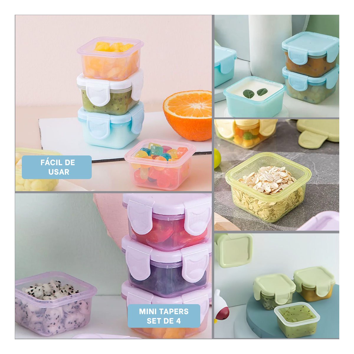 Mini Tapers con Seguro 4 Piezas Multicolor 6.2x4cm para Guardar Alimentos YLigas Regalo