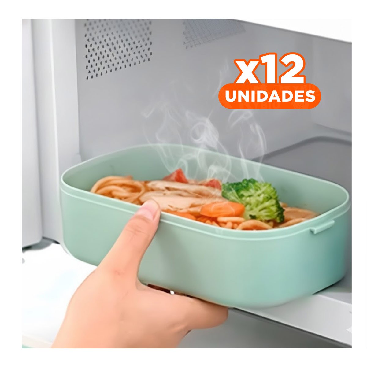 Pack12 Caja Almuerzo 2 Pisos con Compartimientos y Cubiertos Verde Llevar Comida YPapel Regalo