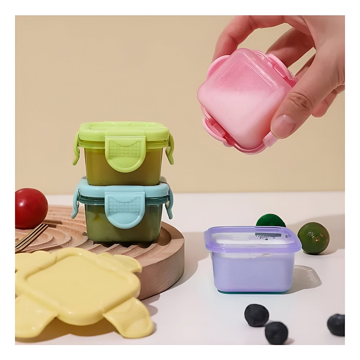 Mini Tapers con Seguro 4 Piezas Multicolor 7x4cm para Transporte de Snacks y Frutas Ynotas