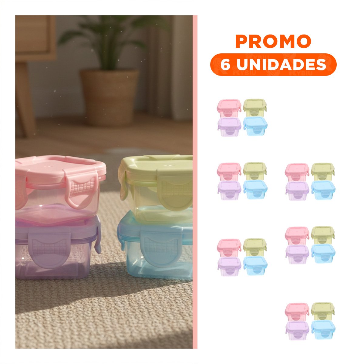 Pack6 Cajas Mini con Seguro 4 Piezas Multicolor 6.2x4cm para Transporte Comida YRegalo Sticker