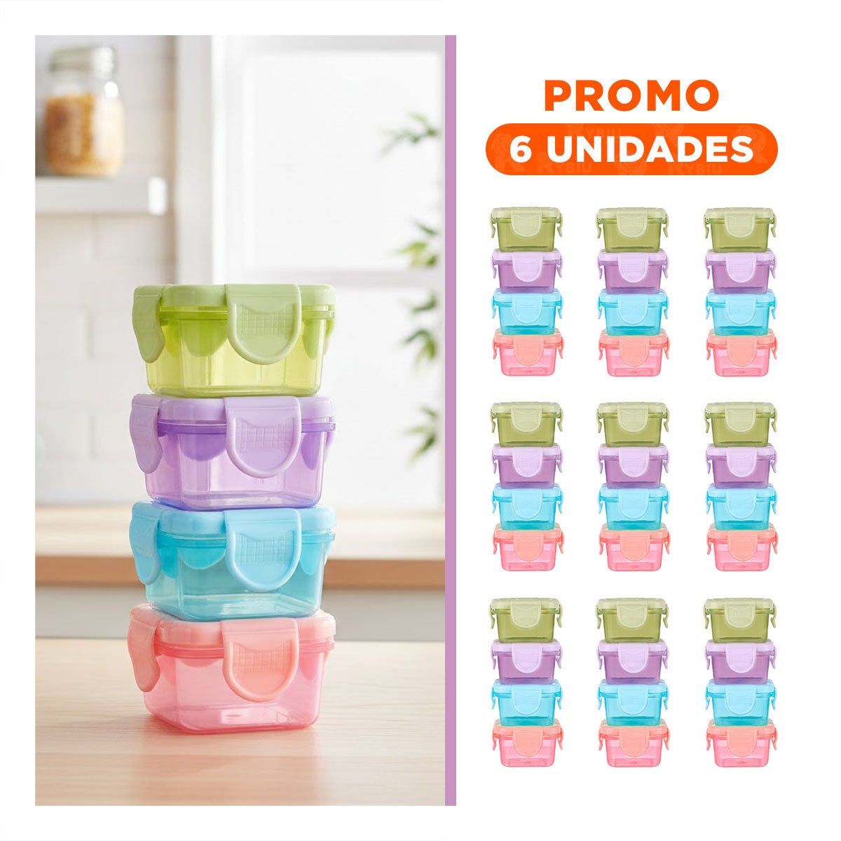 Pack6 Cajas Mini con Seguro 4 Piezas Multicolor 7x4cm para Transporte Comida YRegalo Sticker