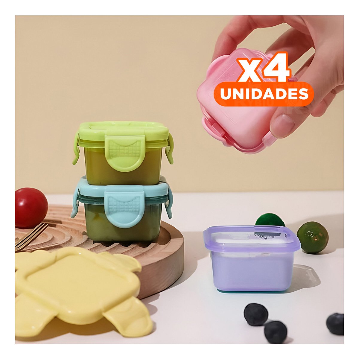 Pack4 Contenedores Mini con Seguro 4 Piezas Multicolor 7x4cm para Guardar Snacks YPapel Regalo