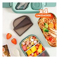 Pack4 Porta Comida 2 Pisos con Compartimientos y Cubiertos Verde Mantener YRegalo Sticker