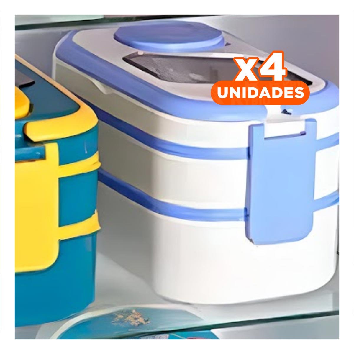 Pack4 Taper Hermético 2 Pisos con Separadores Lila y Blanco para Alimentos YPapel Regalo