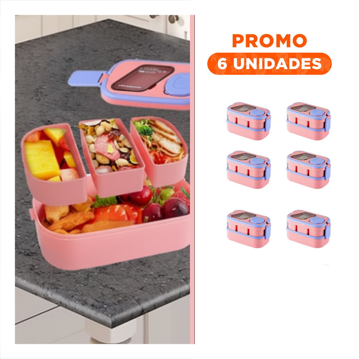 Pack6 Caja Hermética con Separadores 2 Pisos Rosado y Lila para Cocina YRegalo Sticker