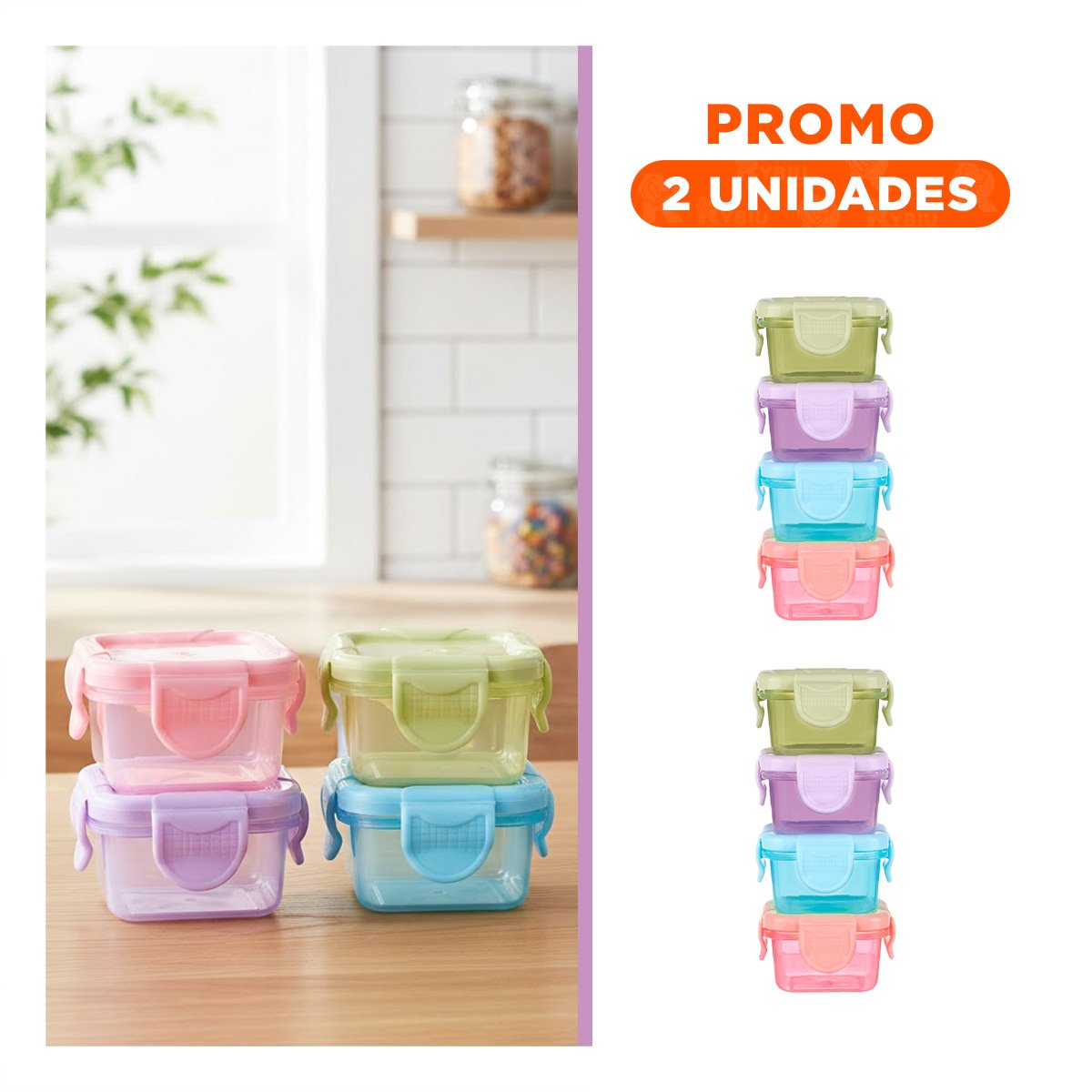 Pack2 Contenedores Mini con Seguro 4 Piezas Multicolor 7x4cm para Uso en Hogar YRegalo Sticker