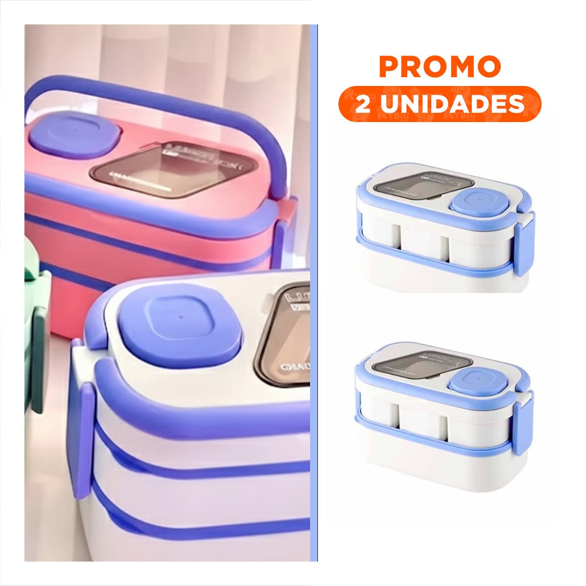 Pack2 Taper Portátil 2 Pisos con Separadores Lila y Blanco para para Comida YRegalo Sticker