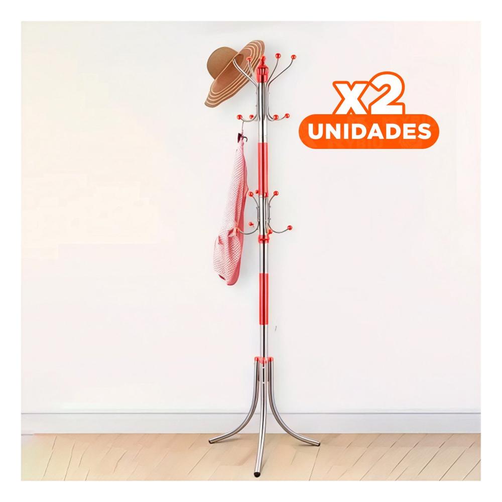 Pack2 Estacion de Colgado 172cm Rojo y Plateado Diseño Moderno Versatil Total Y Regalo Sticker