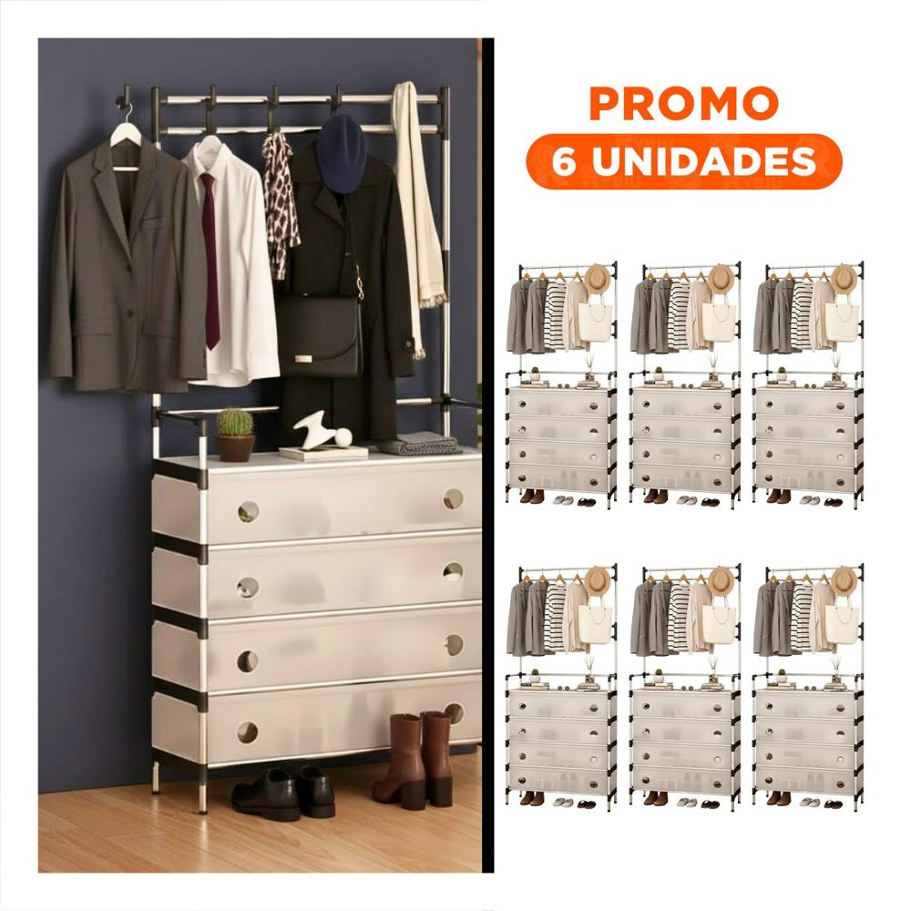 Pack6 Zapatera Cerrada con Perchera para Dormitorio Entrada o Zona Interior