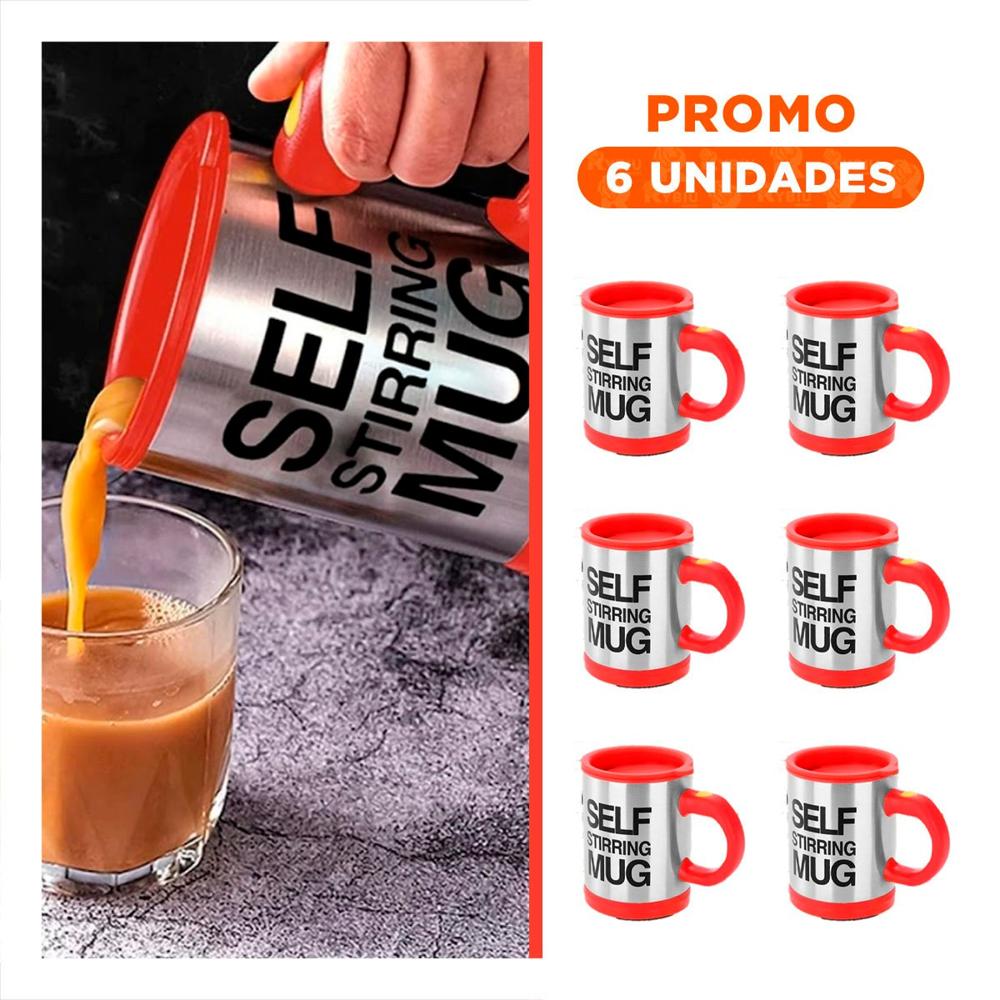 Pack6 Taza para Batidos 400 ml con 2 Pilas AAA para Oficina Rojo YRegalo Sticker