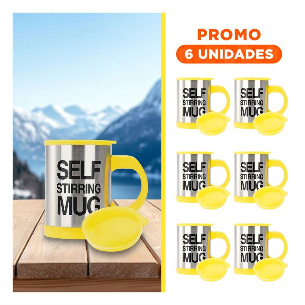 Pack6 Taza para Batidos 400 ml con 2 Pilas AAA Amarillo YRegalo Sticker