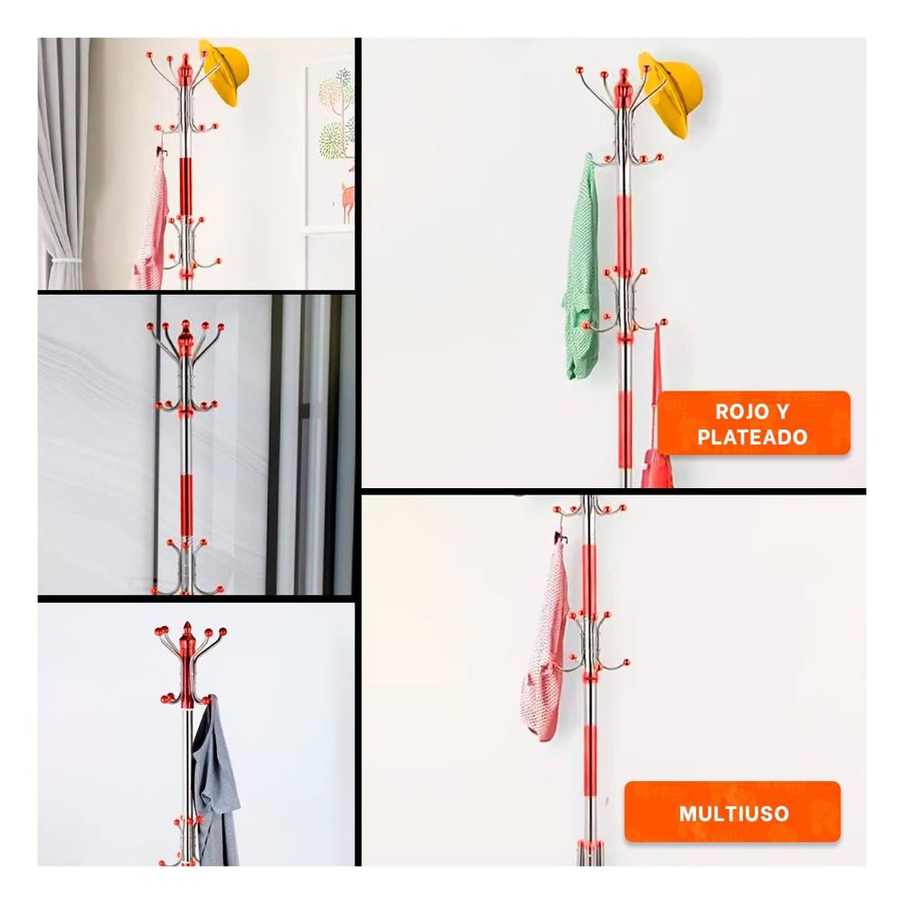 Colgador Multiuso 172cm Color Rojo y Plateado para Hogar Versatil y Ligero