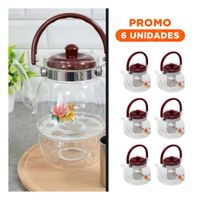Pack6 Tetera Transparente 600ml con Tapa Guinda como Punto Decorativo YRegalo Sticker