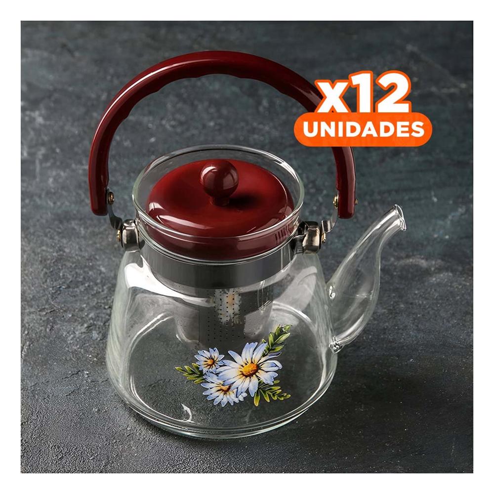 Pack12 Tetera 850ml Transparente con Tapa Guinda en Espacio de Celebracion YRegalo Sticker