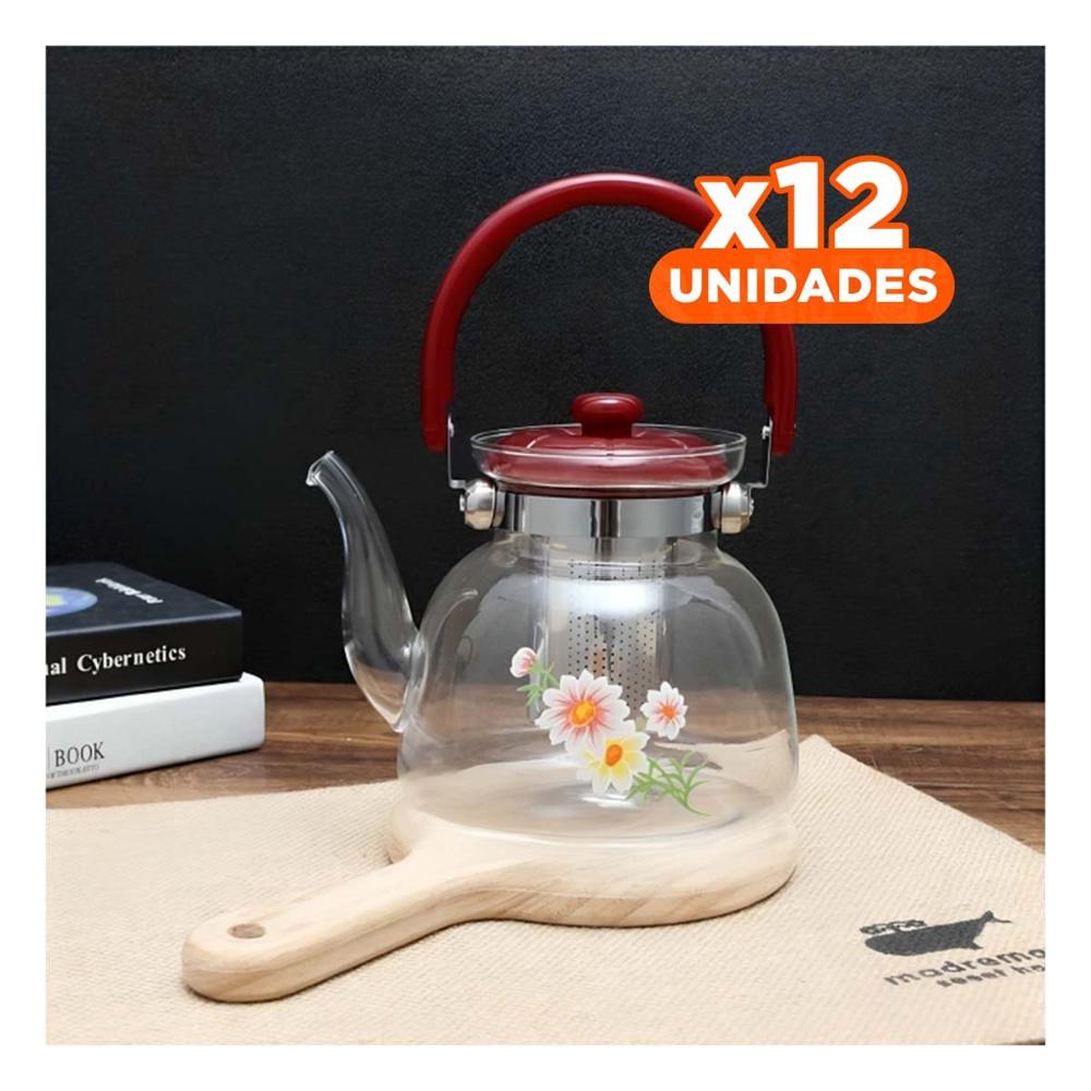 Pack12 Tetera 600ml Transparente con Tapa Guinda en Espacio de Celebracion YRegalo Sticker