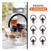 Pack6 Tetera Transparente 1100ml con Tapa Guinda como Punto Decorativo YRegalo Sticker