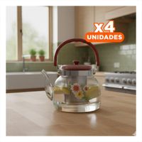 Pack4 Articulo de Vidrio para Servir Te y Cafe 1400ml Transparente Guinda Y Regalo Sticker