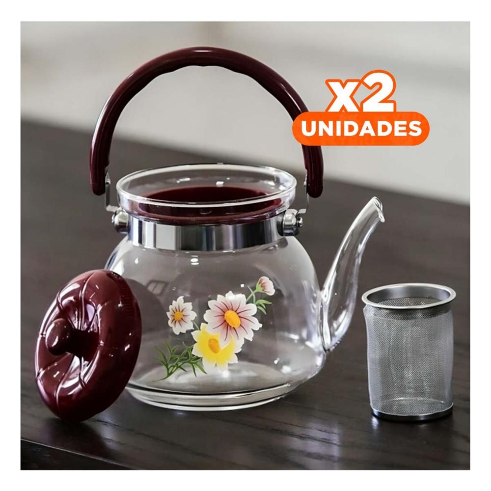 Pack2 Caldera Transparente 1100ml con Tapa Guinda para Cocina Moderna