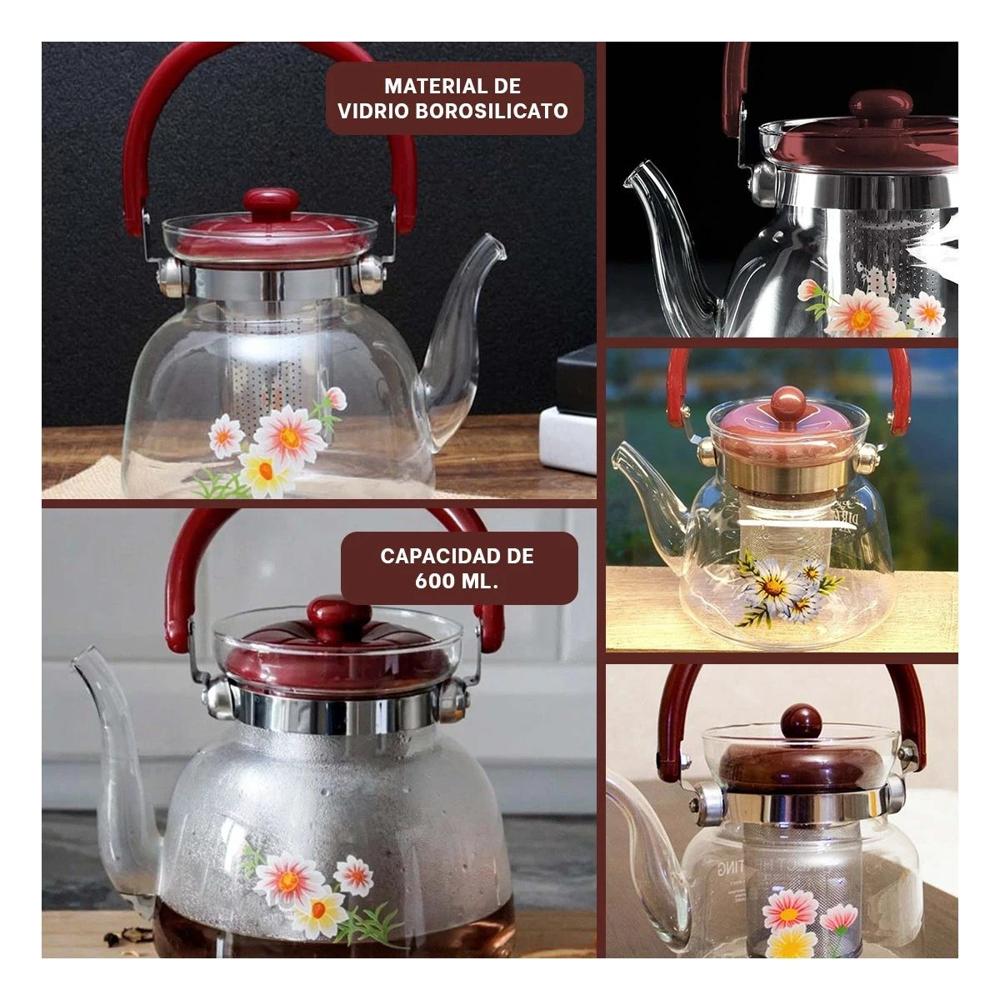Jarra para Tea y Coffee 600ml Transparente con Tapa Guinda en Area de Servicio YLigas Regalo