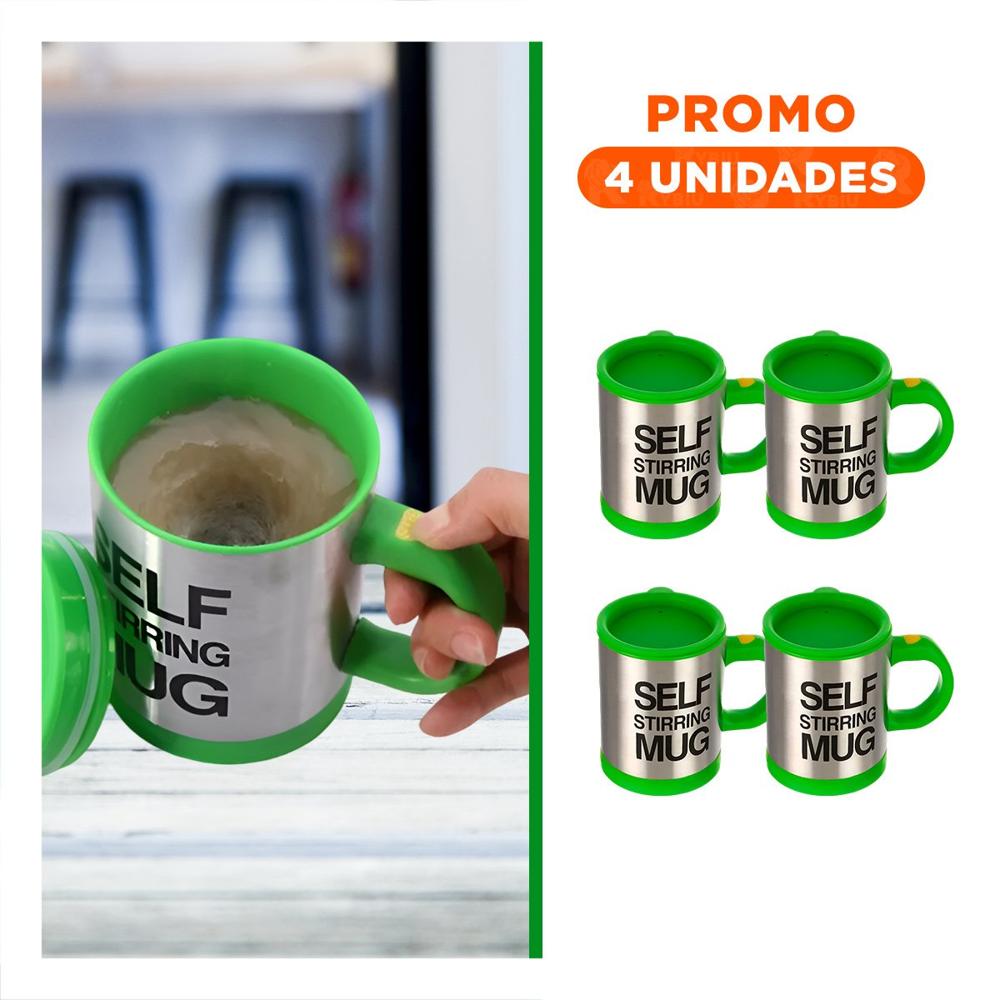 Pack4 Vaso Batidor Electrico 400 ml con 2 Pilas AAA para Batidos Verde