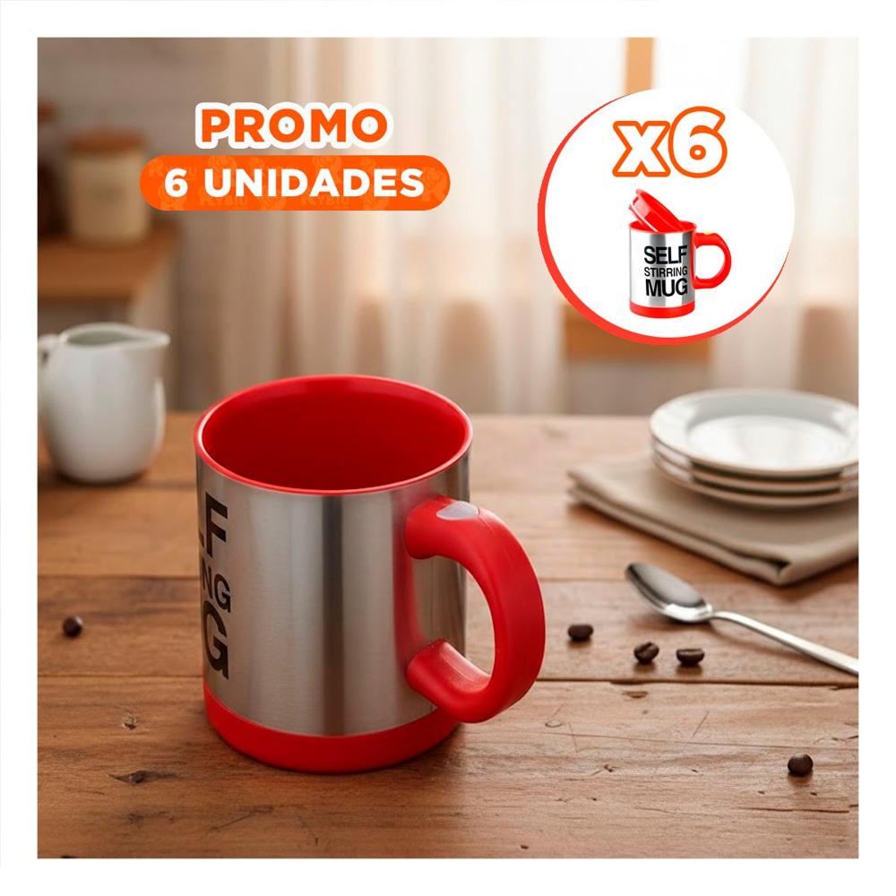 Pack6 Agitador de Bebidas 400 ml con 2 Pilas AAA para Casa Rojo