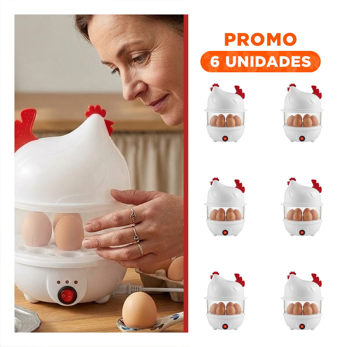 Pack6 Cocina Vapor Domestica de Huevos Blanco con 2 Niveles para Preparacion YRegalo Sticker