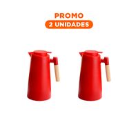 Pack2 Envase Termo 1L Color Rojo con Mango de Madera con Tapa Hermetica YRegalo Sticker