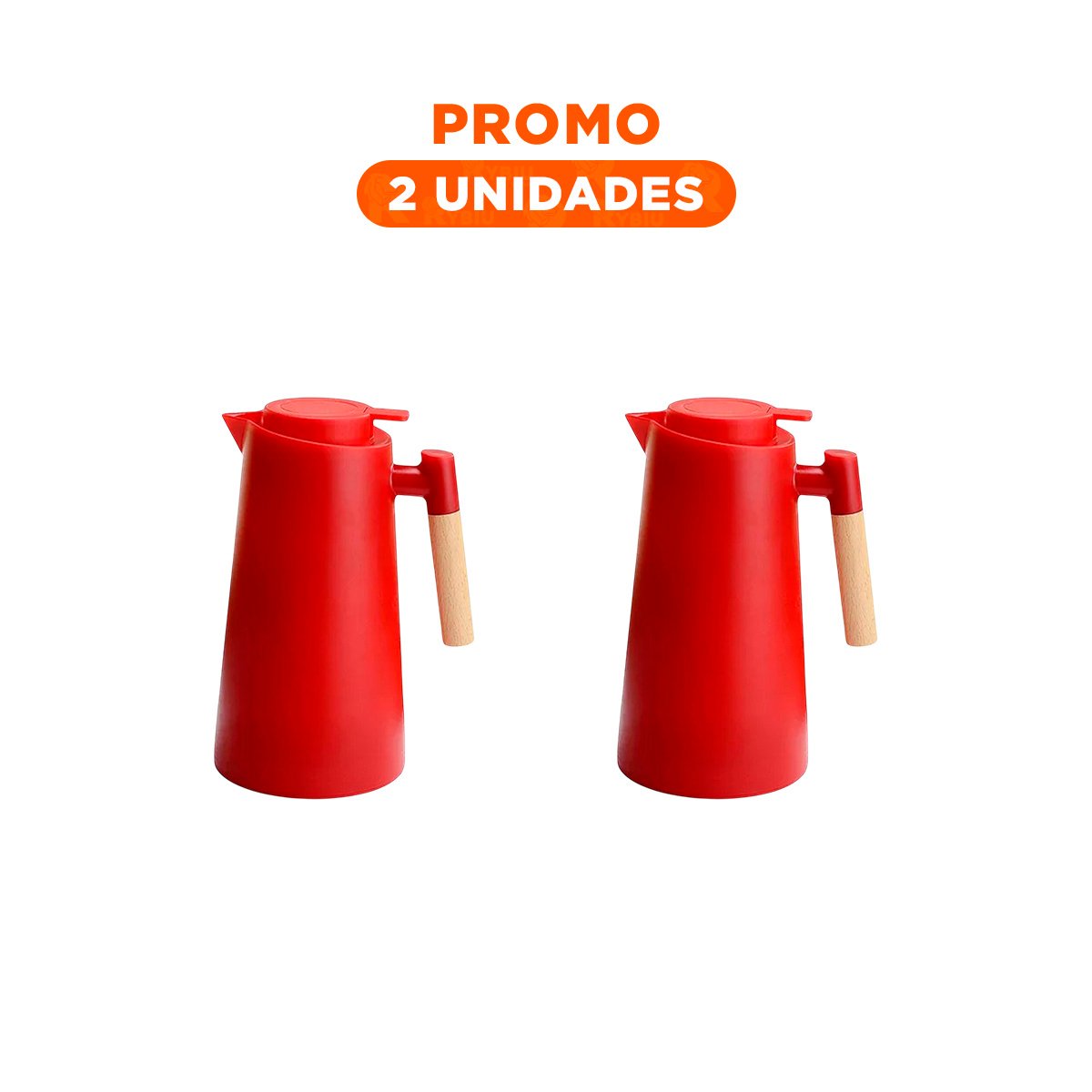Pack2 Envase Termo 1L Color Rojo con Mango de Madera con Tapa Hermetica YRegalo Sticker
