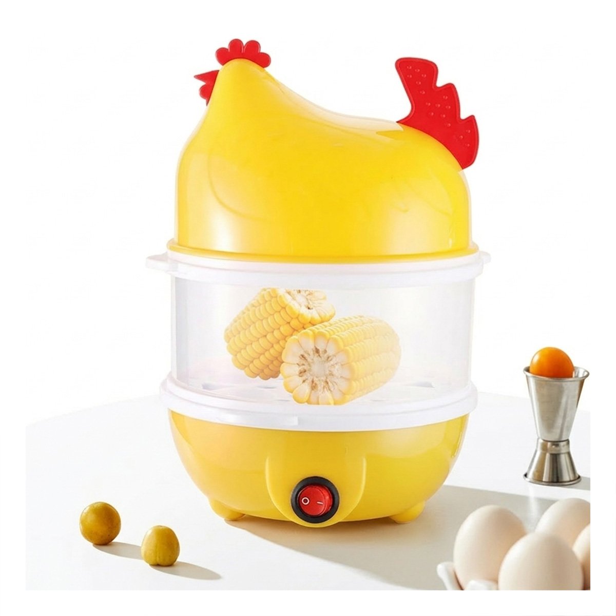 Gallina Dispensador de Huevos Dos Niveles Amarillo Compacto Cocina Hogar Y notas