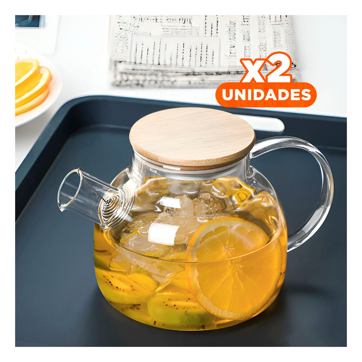Pack2 Contenedor de Vidrio 1L con Tapa de Madera y Filtro en Pico Durable YPapel Regalo