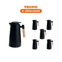 Pack6 Recipiente Termo 1L Color Negro Con Mango de Madera Con Diseno Moderno YRegalo Sticker