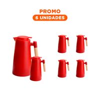 Pack6 Recipiente Termo 1L Color Rojo con Mango de Madera con Diseno Moderno YRegalo Sticker