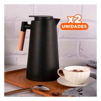 Pack2 Jarra Termo 1L Color Negro Con Mango de Madera Con Diseno Elegante y Moderno