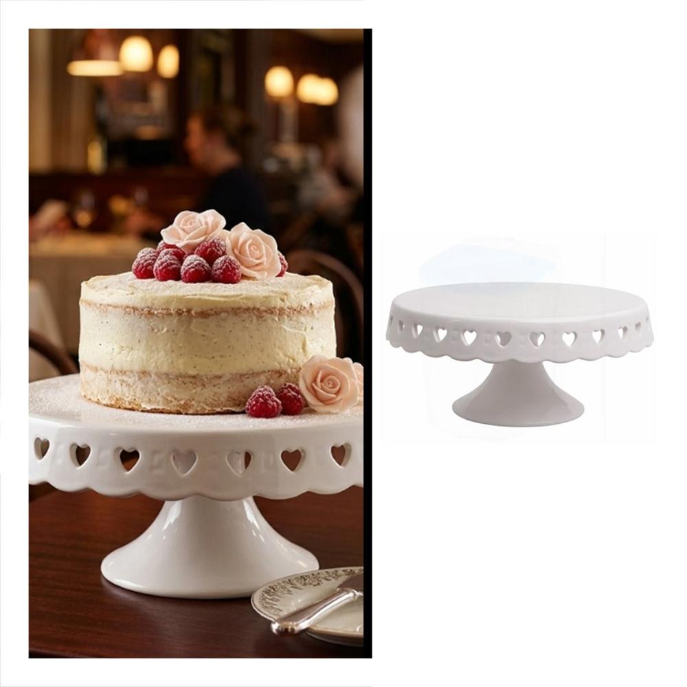 Exhibidor Porta Postres Corazones Color Blanco Ceramica 25 cm Decorativo YLigas Regalo